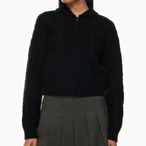 Aritzia Sunday Best GiGi Black Cable Knit Sweater | Merino Wool Blend Zi…